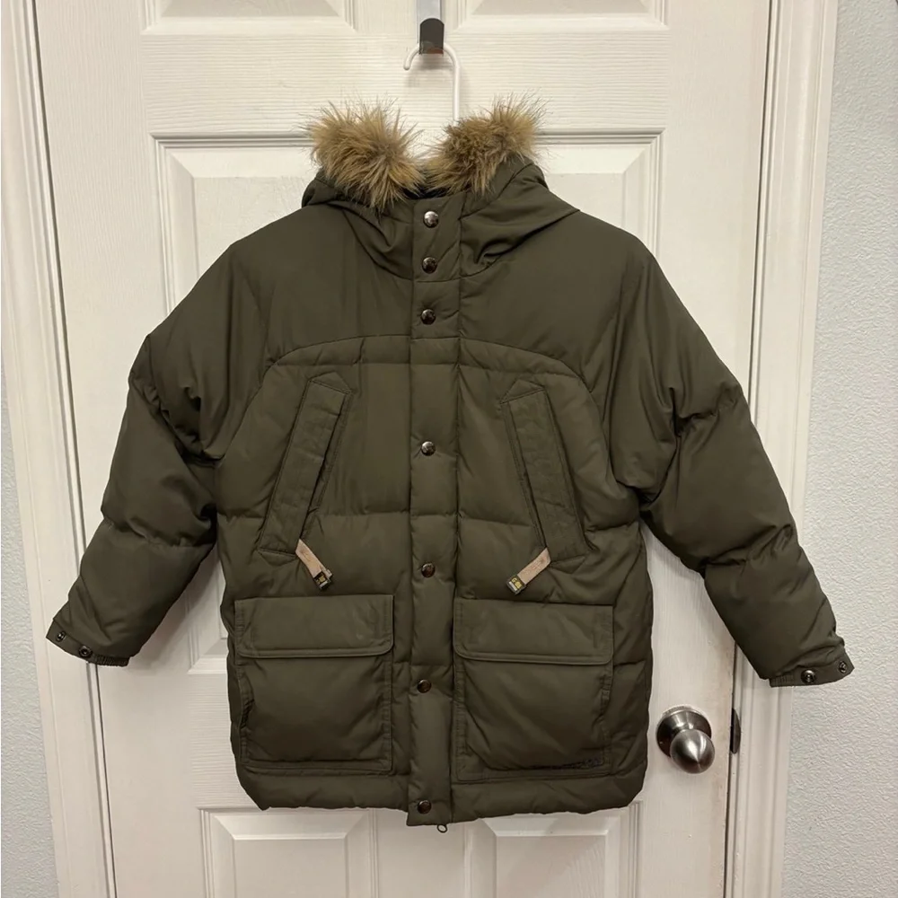 Olive Green Puffer Jacket with Faux Fur Hood